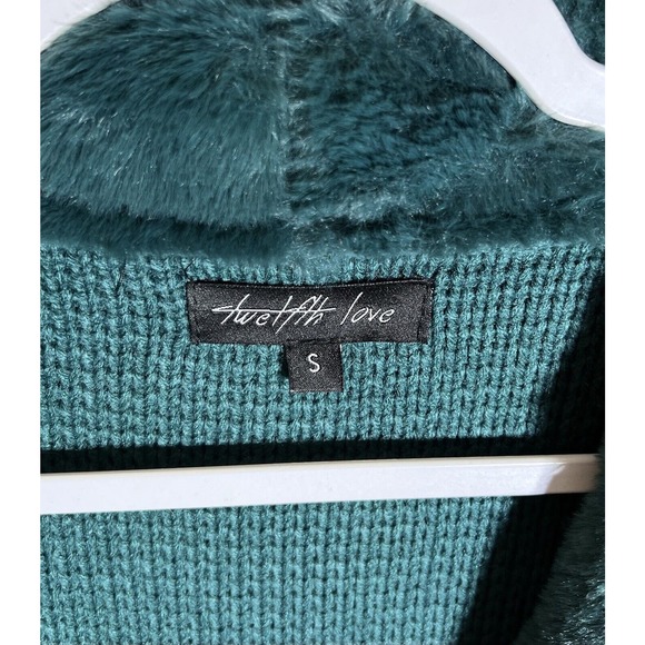 Twelfth Love Faux Suede Knit Faux Fur Open Front Jacket Womens Size‎ Small Teal - Picture 3 of 8